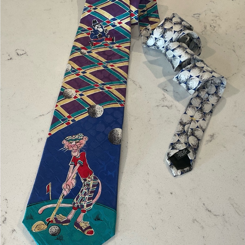 Pink Panther Plaid Master Golf Tie Vintage 1993 USA w/Inspector Clouseau